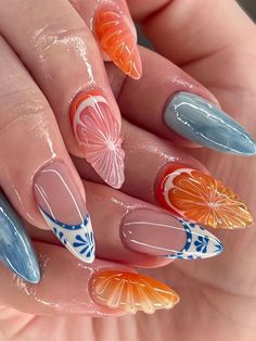 Orange  Collar   Fruit&Vegetable Color Nails Embellished   Nail,Hand & Foot Care Fun Color Nails Acrylic, June Nail Designs, June Nails Ideas, Nails June, Orange Nail Art, Future Nails, June Nails, Unghie Sfumate, Kutek Disney