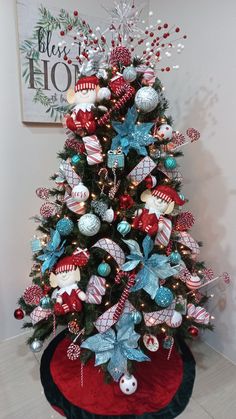 a decorated christmas tree with ornaments on it