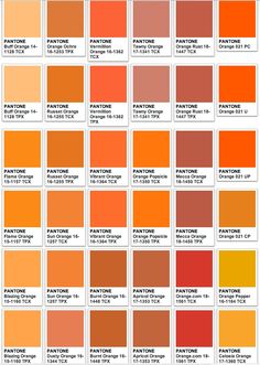 an orange color chart with the names and colors in each section, which are different