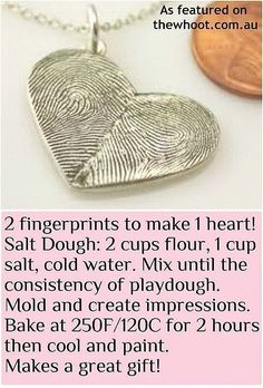 two fingerprints to make i heart salt dough 2 cups flour, 1 cup salt and