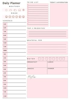 the daily planner is shown in pink