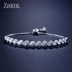 Metal Color: White Gold Color Cubic Zirconia Bracelet, Buy Crystals, Leaf Jewelry, In Case Of Emergency, New Leaf, Metal Color, Adjustable Bracelet, Silver Bracelets, Link Bracelets