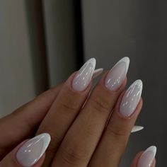 ALBA on Instagram: "Milky, Lunar beauty & Cream puff from @blueskykosova 🧚‍♀️" Almond Milky Nails Design, White Nails Milky, Milky Winter Nails, Nails Winter White, Almond Milky White Nails Design, White Nails Winter, Icy Nails Winter, Milky White Christmas Nails, White Winter Nail Designs