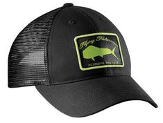 Flying Fisherman Mahi Trucker Hat, Black, H1765 Black Mesh Hats For Outdoor Activities, Black Mesh Snapback Hat With Logo Patch, Black Baseball Cap With Logo For Outdoor Activities, Black Baseball Cap With Logo Patch For Outdoor Activities, Black Baseball Cap With Logo Patch For Outdoor, Black Flat Brim Hat With Mesh Back, Black Hat With Logo Patch For Outdoor Activities, Black Trucker Hat With Logo Patch For Outdoor, Trucker Hat Black