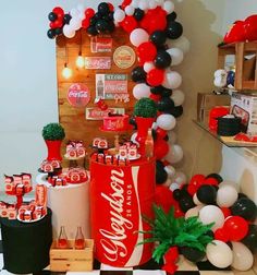 a coca - cola themed birthday party with balloons and decorations