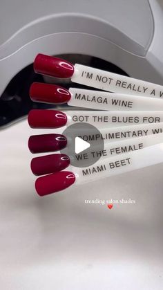 OPI UK&I Pro on Instagram: "Which shade would you choose? Leave an emoji below...  💁‍♀️ I’m Not Really A Waitress 🍷 Malaga Wine ❤️‍🩹 Got The Blues For Red 🤝 Complimentary Wine 💃 We The Female 🌺 Miami Beet  📹 @elishaopi  #OPINailsUKI #NailTechTips #SalonFaves #TrendingNails" Opi I'm Not Really A Waitress, Malaga Wine Nails, Opi Got The Blues For Red, Opi Complimentary Wine, Opi We The Female, Opi Miami Beet, Opi Malaga Wine, Coolest Nails