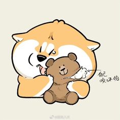 a brown and white teddy bear hugging its face