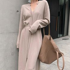 Top Rated Ladies Midi Knit Dress Jumper Sweater V-neck Tie Belt Elegant Casual Party Solid, Sweaters Dresses Womens Knit Dresses, Long Sleeve Knit Dress, Oversize Fashion, Long Kimono, Sweater Dress Women, High Waist Bottoms, Knitted Dress, Women Long Dresses, Winter Sweaters