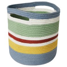 a multicolored basket with handles on the bottom is shown in front of a white background