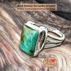 On Lucky Ground Beth Dutton Green Turquoise Horseshoe Ring splashes into our Yellowstone Spirit Southwestern Collection |Green Tibetan Turquoise | Made-to-Order Ring | Hallmarked Sterling Silver Horse Reining, Reining Horses, Cowboys And Indians, Native American Tribes, Kingman Turquoise