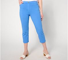 Susan Graver Petite Weekend Essentials Premium Stretch Slim Crop Pants - QVC.com Spring 4-way Stretch Tapered Leg Pants, 4-way Stretch Tapered Leg Spring Pants, Summer Straight Leg Pants With Comfort Stretch, Summer Straight Leg Comfort Stretch Pants, Comfort Stretch Straight Leg Summer Pants, Spring Mid-rise Pants With 4-way Stretch, Mid-rise 4-way Stretch Pants For Spring, Versatile Spring Capris With Tapered Leg, Spring 4-way Stretch Mid-rise Pants