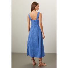 Blue striped (100% Cotton). Casual dress. Sleeveless. Sweetheart neckline. Back zipper closure. 52" from shoulder to hemline. Imported. Striped Sundress With Lining, Striped Lined Sundress, Sleeveless Midi Dress With Vertical Stripes For Spring, Sleeveless Striped Lined Midi Dress, Spring Striped Sleeveless Midi Dress, Striped Sleeveless Lined Midi Dress, Striped Sleeveless Midi Dress, Lined, Striped Sleeveless Lined Dress, Striped Sleeveless Midi Dress For Spring