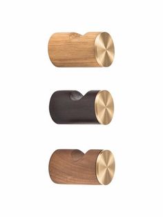 three different types of wooden handles and knobs