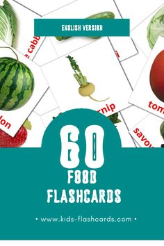 an image of food flashcards with the words 80 in english and spanish on them