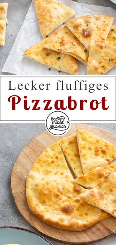 there is a pizza with cheese on it and the words, locker fluffleges pizzabrot