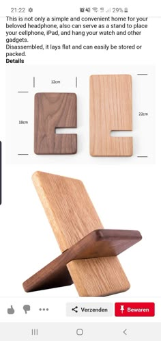 the wooden phone stand is on sale for $ 3, 99 and has been made from wood