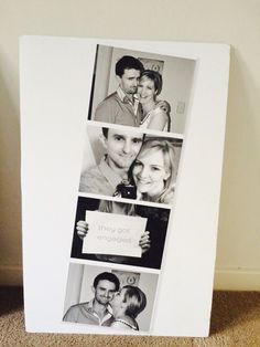 a white framed photo with four pictures of people holding a sign that says happy birthday someone