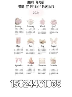 a calendar with baby items on it and the date for each child's birth