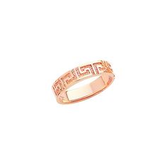 "14K Yellow Gold Greek Key Design Ring available in White Gold and Rose Gold. measures 1/4\" wide." Luxury Rose Gold Rings Stamped 14k, 14k Rose Gold Hallmarked Stackable Rings, Rose Gold Engraved Ring, Hallmarked, Luxury Rose Gold Engraved Ring Stamped 14k, Rose Gold Engraved Ring With Hallmark, Luxury 14k Pink Gold Ring, Hallmarked Engraved Rose Gold Ring, Luxury 14k Rose Gold Engraved Ring, Rose Gold Promise Ring With Decorative Band