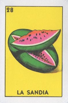 a postage stamp with watermelon slices on it's back and the words la sandia written in spanish