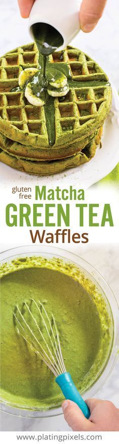 matcha green tea waffles on a plate