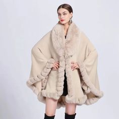 Female Fashion Cardigan Shawl Cloak Loose Long CoatsHigh quality imitation rabbit fur, feels the same as the real thingFree Size:length:80cm,Bust:220cm,Sleeve:60cmWeigth About1.1kg Faux Fur Shawl, Poncho Coat, Fur Cape, Poncho Cardigan, Poncho Shawl, Loose Coats, Fur Shawl, Capes For Women, Sleeveless Cardigan