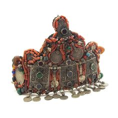 Berber Heirloom Coral Dowry Crown, A Size approx. 21" The crowns and the ornaments of chest are Berber jewels which date from the 50s they are worn during wedding ceremony, marriage, their origin is the region of Tiznit - Souss valley - south of Morocco Ceremonial Vintage Jewelry With Historical Design, Vintage Ceremonial Jewelry With Historical Design, Bohemian Ceremonial Crown Headpiece, Handmade Traditional Headpieces For Ceremonies, Bohemian Beaded Ceremonial Headpiece, Traditional Handmade Round Crown Headpiece, Traditional Handmade Headpiece With Round Crown, Handmade Ceremonial Round Crown Headpiece, Handmade Ceremonial Headpiece With Round Crown