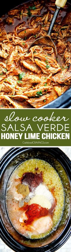 the process of making honey lime chicken is shown in this collage with text overlay