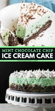 Learn how to make this easy mint chocolate chip ice cream cake! A great addition to your Labor Day party food ideas! It’s the best ice cream cake recipe you will ever make, with just four ingredients. Super easy and stress-free! Mint Chocolate Chip Ice Cream Cake Easy, Chocolate Mint Ice Cream Cake, Ice Cream Cake Recipes Easy, Making Ice Cream Cake, Mint Chip Ice Cream Cake, Mint Ice Cream Cake Recipe, Ice Cream Cake Brownie, Ice Cream Cakes Homemade