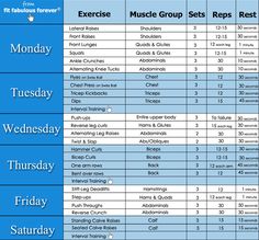 an exercise schedule is shown with the time and times for each workout, as well as other exercises