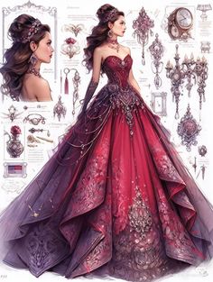 Fantasy Dress Art, Fairytale Ballgown, Royalty Outfits, Fairytale Wedding Dress, Beautiful Illustration