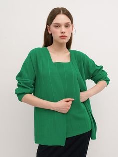 Color : GREEN_FREE,BLACK_FREECountry of Origin : KOREA Green Fitted Long Sleeve Cardigan, Green V-neck Spring Sweater, Green V-neck Cardigan For Layering, Green V-neck Cardigan For Spring, Green Long Sleeve Cardigan For Spring, Green V-neck Cardigan For Work, Elegant Green Tops For Layering, Chic Green V-neck Sweater, Elegant Green V-neck Cardigan