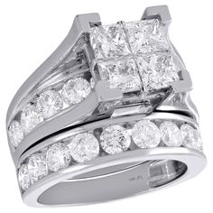 two pieces of white gold ring set with diamonds