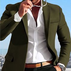 Men's Casual Notched Blazer, Color: Solid Army Green Green Blazer Outfit Men, Blazer Men Casual, Green Blazer Outfit, Blazer Outfits Men, Mens Smart Casual Outfits, Boutique Suits, Mens Fashion Blazer, Dress Suits For Men, Mens Casual Dress Outfits