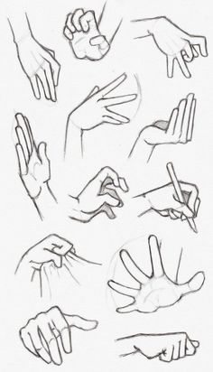 hand gestures drawn in pencil on white paper