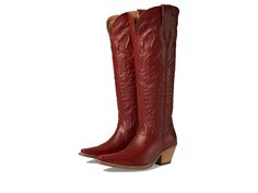 Dingo Raisin Kane - Women's Boots : Red : Make life easier by wearing Dingo Raisin Kane boots. The boots are crafted from canvas upper, leather lining, and comfort cushion insole. A pull-on style with pointed toe, tall fashion cowboy heel, and mid-calf height sets well on the feet. Rubber outsole. Imported. Measurements: Heel Height: 2 1 2 in Weight: 8 oz Circumference: 15 in Shaft: 17 in Product measurements were taken using size 7, width B - Medium. Please note that measurements may vary by si Tall Fashion, Make Life Easier, Raisin, Mid Calf, Women's Boots, Womens Boots, Heel Height, Cowboy, Size 7