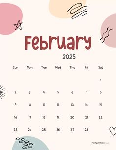 a calendar for the month of february with hand drawn shapes and lines on it's cover