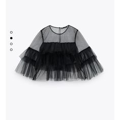 Zara Ruffle Tull Top Brand New With Tag Super Cute Very Flirty.. No Flaws.. Fall Party Tops With Ruffles, Party Tops With Ruffles And Tulle Material, Tulle Top With Ruffles For Party, Chic Fitted Tulle Top, Elegant Tulle Tops For Spring, Chic Tulle Tops With Ruffles, Chic Tulle Top With Ruffles, Black Ruffled Blouse For Spring, Elegant Tulle Top With Ruffles