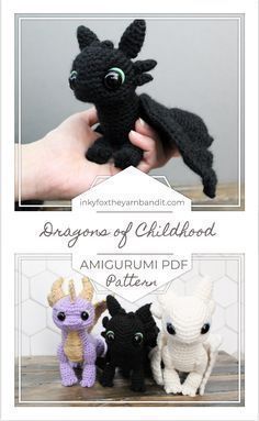 crochet pattern for amigurmi dragon stuffed animal toy with instructions to make it