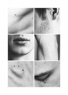 four different images of the same person's face and neck, with their eyes closed