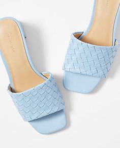 Step into style and comfort with the Ann Taylor Woven Strap Leather Block Heel Sandals. These chic sandals are perfect for any occasion, from casual outings to more formal events. 

- Size: 8
- Color: Blue Echo
- Material: Leather
- Gender: Female
- Heel Height: 1 3/4 inches
- Features: Open toe, padded footbed, woven leather straps

Crafted with a focus on both aesthetics and comfort, these sandals boast a padded footbed and a sturdy block heel that ensures you can wear them all day without dis Female Features, Chic Sandals, Knitted Suit, Block Heel Sandals, Leather Block Heels, Comfortable Heels, Toe Designs, Block Heels Sandal, Leather Design