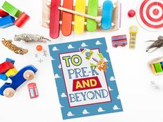 there is a book that says to prek and beyond surrounded by toys