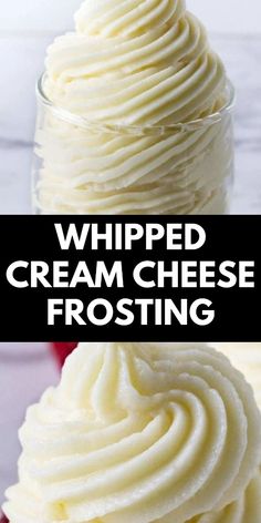 whipped cream cheese frosting in a glass jar with the words whipped cream cheese frosting