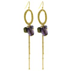 Gold-Tone Drop Dangle Earrings With Faceted Purple Bead And Chain Accents Tme1162f Purple Metal Earrings With Dangling Beads, Purple Dangling Beads Earrings For Party, Purple Dangling Beads Party Earrings, Purple Metal Beaded Drop Earrings, Elegant Purple Earrings With Dangling Beads, Drop Dangle Earrings, Purple Gold, Purple Color, Gold Jewelry