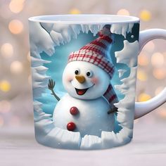 a frosty mug with a smiling snowman on it