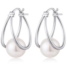 PRICES MAY VARY. ❤. 925 STERLING SILVER EARRINGS - Pearl Drop Earrings, Pearl Earrings, Pearl Earrings Women 925 Sterling Silver, Freshwater Pearl Earrings, Real Pearl Earrings, 5A Cubic Zircon Diamond Pearl Drop Earrings ❤. TOP Quality: 100% Pure 925 Sterling Silver Rose Gold /Gold Pearl Drop Earrings,Culture Freshwater Pearl Earrings, Without harmful ingredients, nickel-free, lead-free and cadmium-free, perfect choice for sensitive ears. ❤. Freshwater Pearl: The Sterling Silver Leverback Hoop Earrings set with Culture Freshwater Pearls. Perfect round shape, excellent high gloss and almost undamaged surface. Bead size: 10mm. ❤. Perfect Gift: These elegant pearl earrings come in an elegant gift box that would be an ideal gift for lovers, family, friends and earring collectors for Christmas Silver Pearl Drop Earrings, Buy Pearls, Silver Pearl Earrings, Versatile Jewelry, Pearl And Diamond Earrings, Pearl Hoop Earrings, Leverback Earrings, Pearl Types, Pearl Earrings Dangle