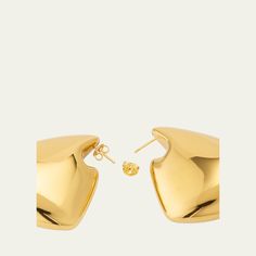 Bottega Veneta signature drop earrings Approx. 1.96"L x 1.18"W 18-karat gold-plated sterling silver For pierced ears Made in Italy Large Drop Earrings, Pierced Ears, Gold Plated Sterling Silver, Bottega Veneta, Ear Piercings, 18k Gold, Tops Designs, Gold Plate, In Italy