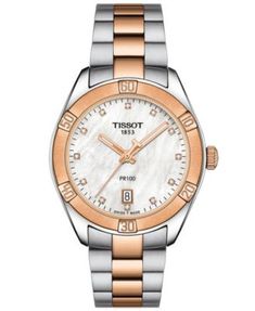 Women's Swiss PR 100 Sport Chic T-Classic Diamond-Accent Two-Tone Stainless Steel Bracelet Watch 36mm | macys.com Tissot Pr 100 Sport Chic, Classic Watch Women, Tissot Watches, Sport Chic, Classic Watches, Two Tone Watch, Sporty Chic, Grace Kelly, Deepika Padukone