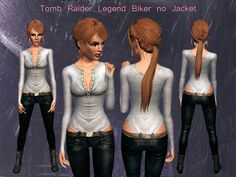 an animated image of a woman in white shirt and black pants with her hair pulled back