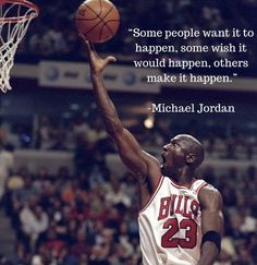 a basketball player dunking the ball in front of an audience with a quote from michael jordan